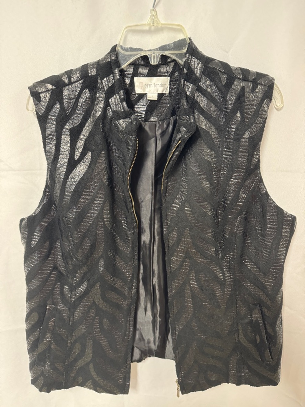 erin london Black Shimmer Zebra-Pattern Zip Vest